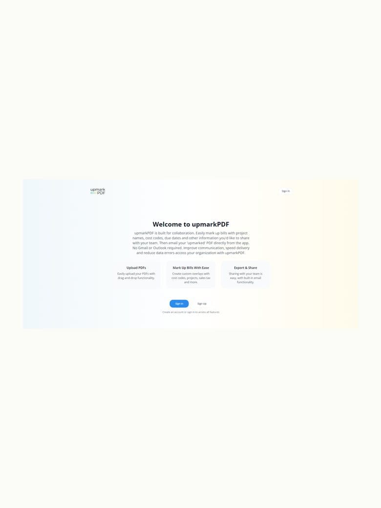 The UpmarkPDF product landing page